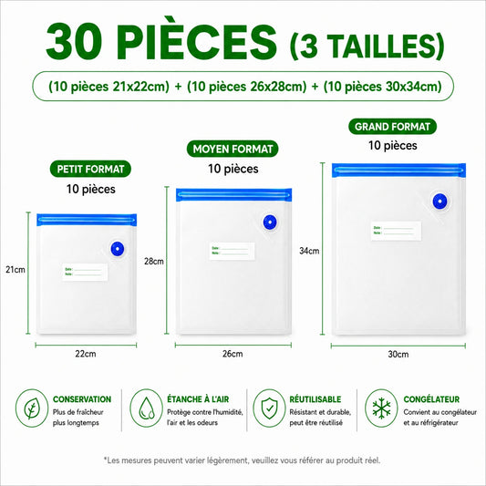 AirSeal™ Recharge – Lot de 30 sachets réutilisables, 3 tailles