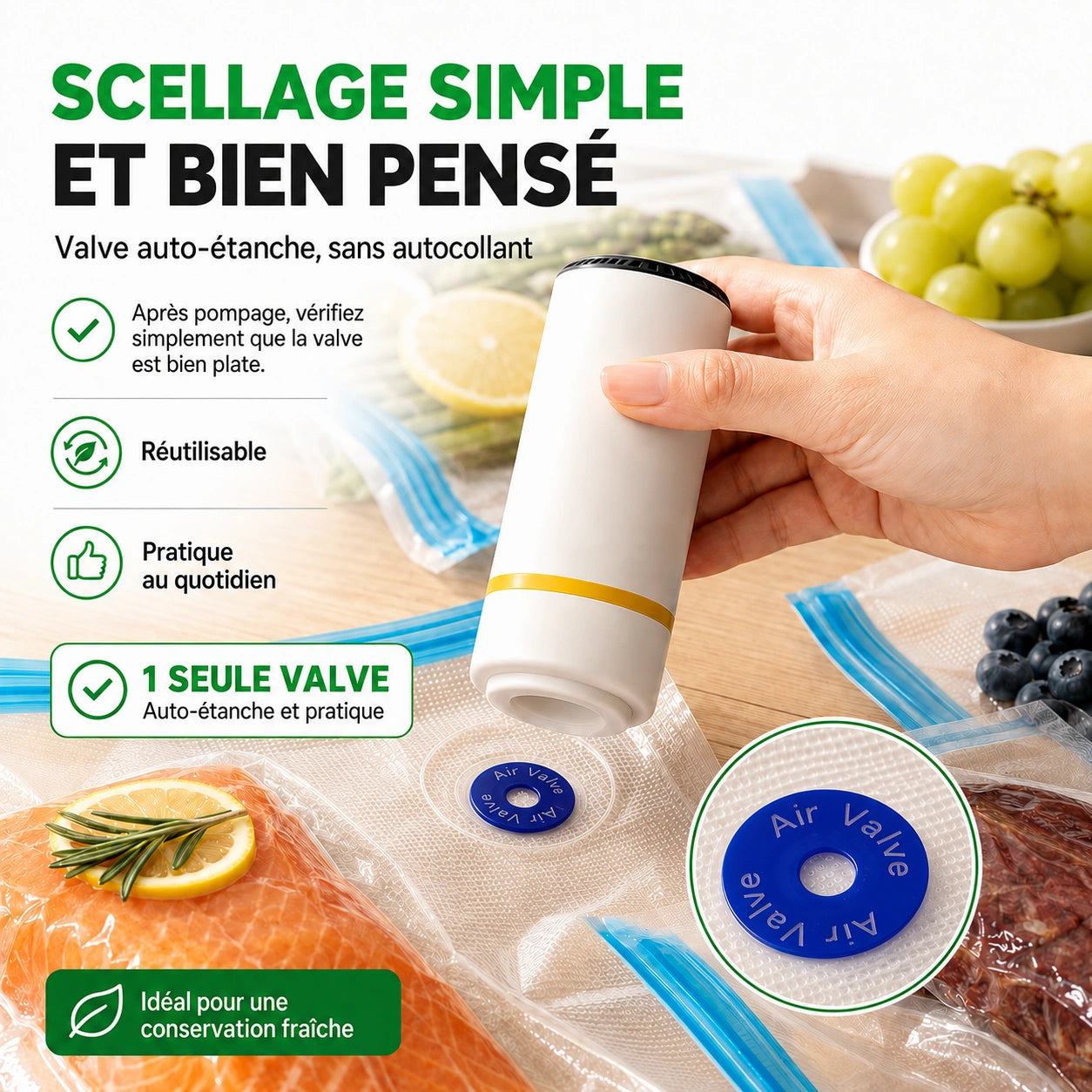 AirSeal™ – Vos aliments frais 5x plus longtemps, sans frigo